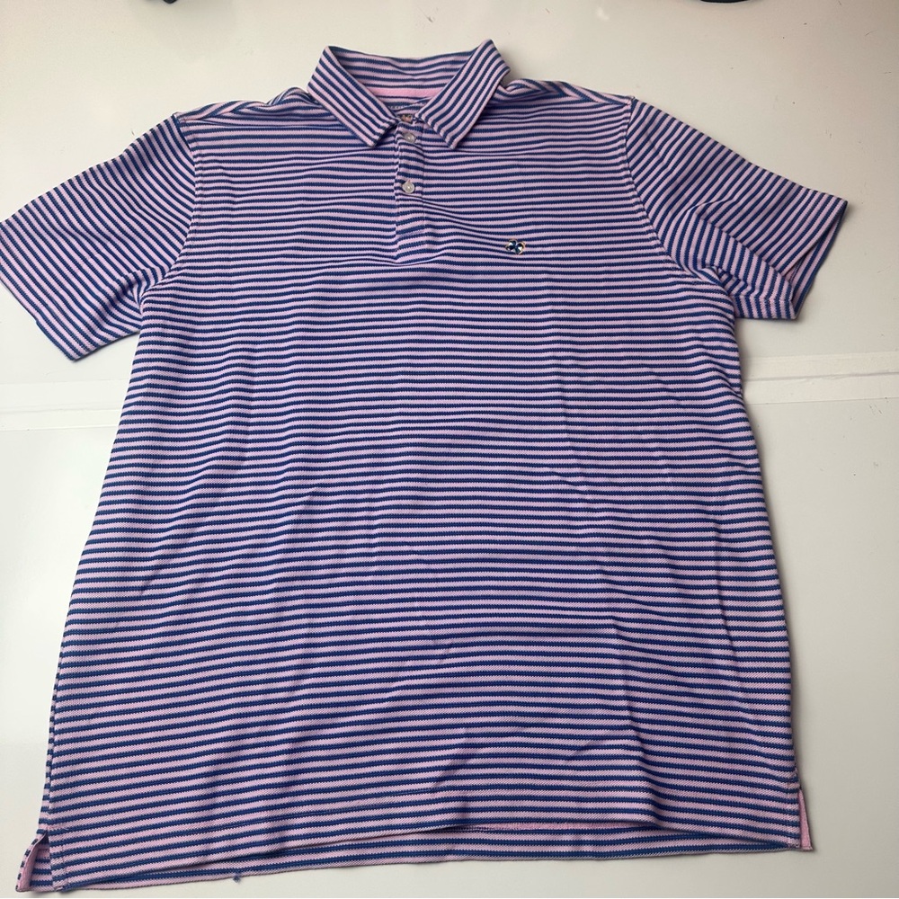 Castaway Pink Blue Stripe Polo | Coastal Prep Golfcore Dadcore XL
